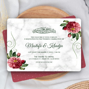 Invitation Mariage Musulman Islamique Élégant Fleurs Roses Ma