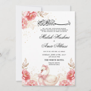 Invitation Mariage musulman islamique élégant oiseau floral o