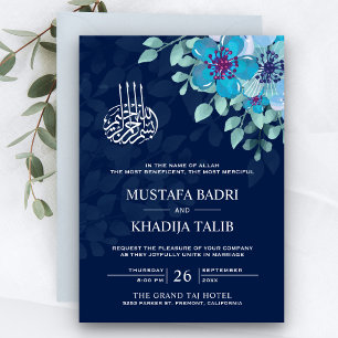 Invitation Mariage Musulman Islamique Floral Bleu Minuit Mode