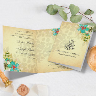 Invitation Mariage Musulman Islamique Floral Turquoise Rustiq