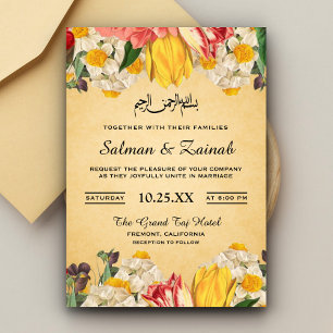 Invitation Mariage Musulman Islamique Floral Vintage Coloré