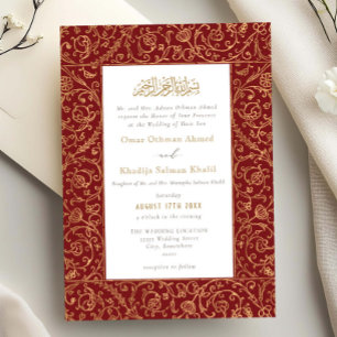 Invitation Mariage musulman islamique floral vintage or et ro