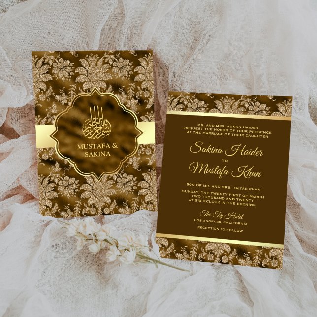 Invitation Mariage Musulman Islamique Marron Mousse Florale O (Créateur téléchargé)