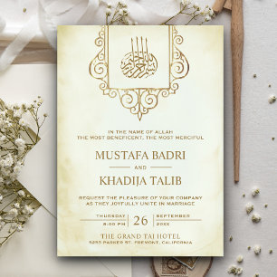 Invitation Mariage Musulman Islamique Vintage Rustique Crème