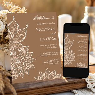 Invitation Mariage Musulman Mehndi Henné Crème Beige