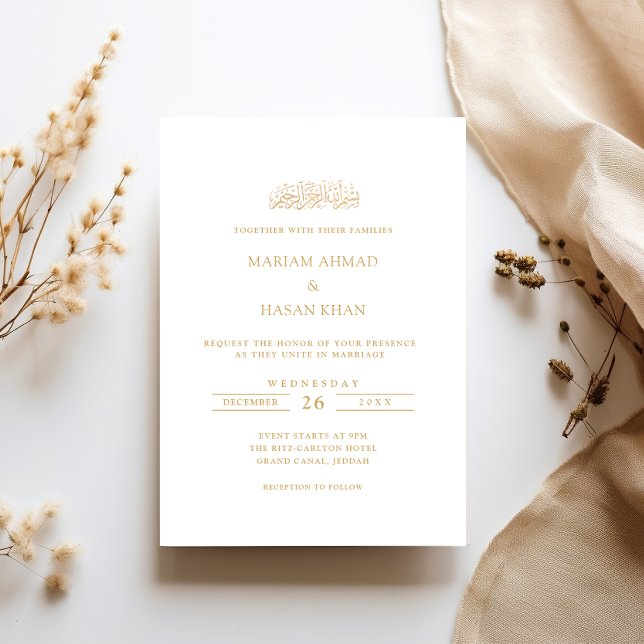 Invitation Mariage Musulman Moderne Formel Minimal Or Script (Créateur téléchargé)