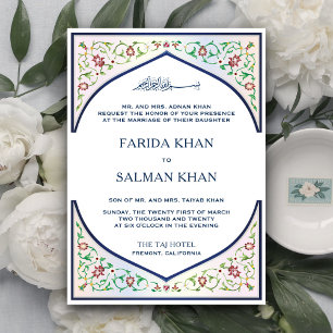 Invitation Mariage Musulman Mosaïque Bleu Royal Persan Élégan