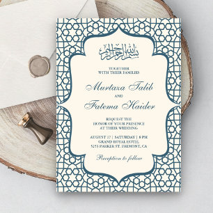 Invitation Mariage Musulman Motif Persan Bleu et Crème
