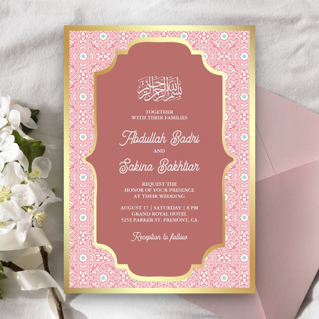 Invitation Mariage musulman Motif rose d'or (Créateur téléchargé)