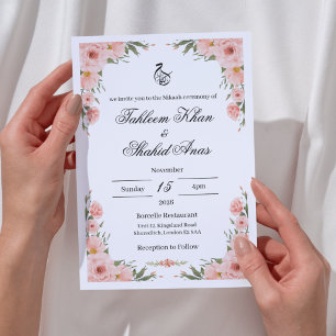 Invitation Mariage musulman Nikkah floral aquarelle rose tend