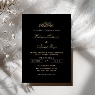 Invitation Mariage Musulman Noir avec Écriture Dorée Élégante