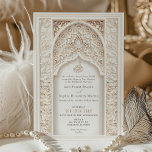 Invitation Mariage musulman opulent Gold & Cream<br><div class="desc">Voici l'épitome de l'élégance avec cette opulente faire-part de mariage islamique, qui tisse de manière complexe la grandeur de l'or et la pureté de la crème. Le devant présente un cadre sophistiqué de fleurs crème et de motifs géométriques dorés, mis en valeur par un gracieux centre de calligraphie islamique. Ce...</div>