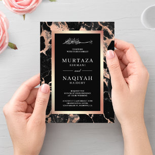 Invitation Mariage Musulman Or Rose Charbon Noir Marbre