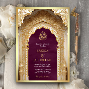 Invitation Mariage musulman or Royal Islamic Arch Prune