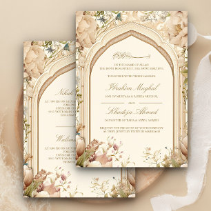 Invitation Mariage Musulman Rustique Terreux Crème Floral Arc