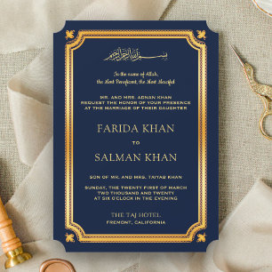 Invitation Mariage Musulman Traditionnel Islamique Or Bleu Fo