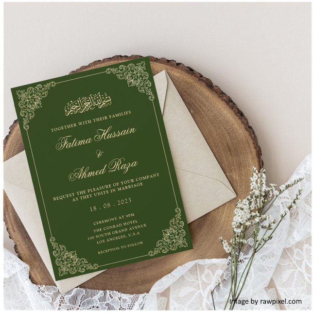 Invitation Mariage Musulman Vert Émeraude Rococo Victorien (Créateur téléchargé)