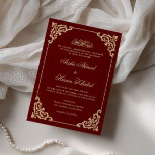 Invitation Mariage Musulman Vintage Baroque Bourgogne Rouge S