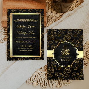 Invitation Mariage Musulman Vintage Rustique Noir Orné de Fil