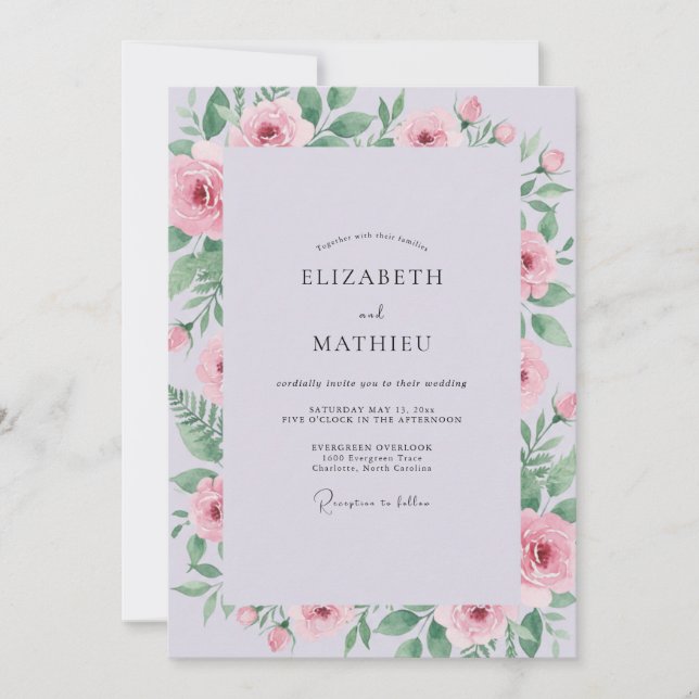 Invitation Mariage Muted Lilac Pivoine (Devant)