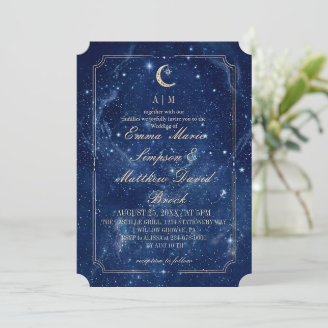 Invitation Mariage Mystique Bleu Céleste   (Debout devant)