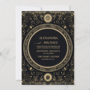 Invitation Mariage mystique céleste noir et or
