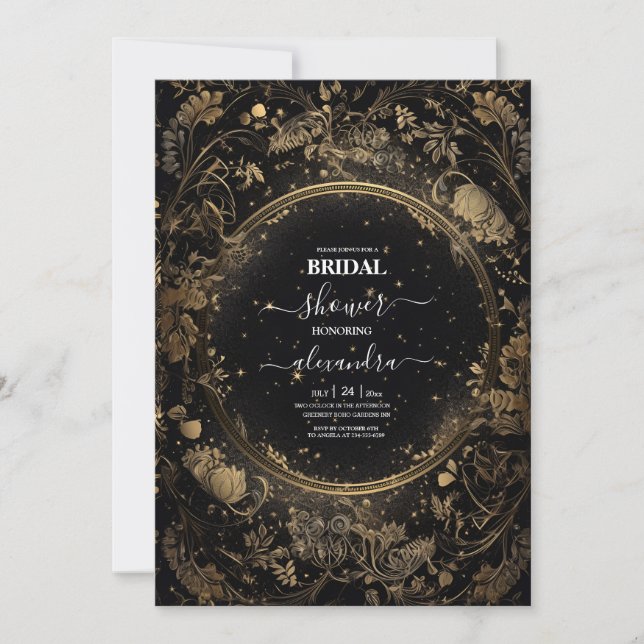 Invitation Mariage mystique céleste noir et or (Devant)