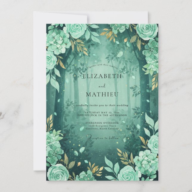 Invitation Mariage Mystique de la Forêt d'Émeraude (Devant)