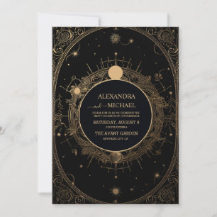 Invitation Mariage mystique de Tarot Noir et Or