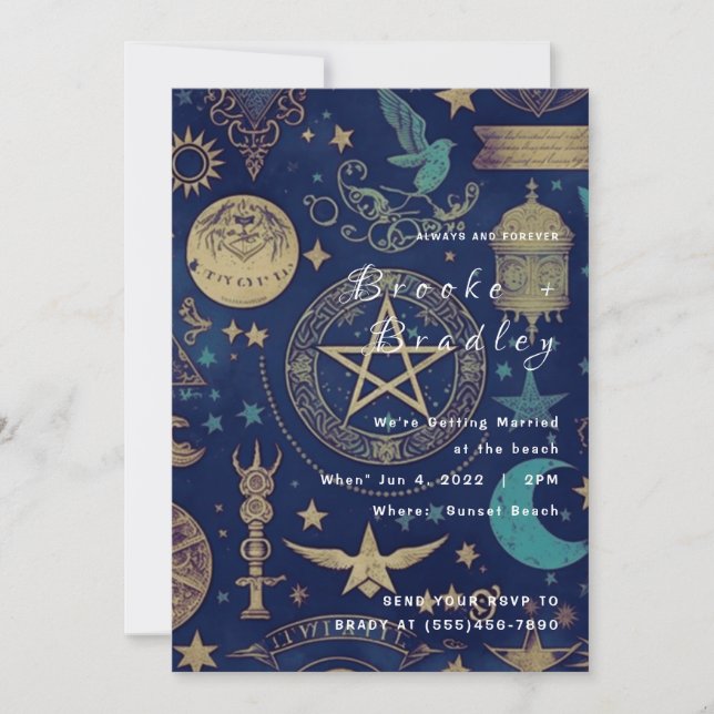 Invitation Mariage Mystique d'Or Céleste (Devant)