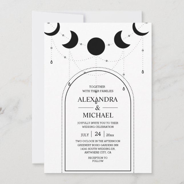 Invitation Mariage Mystique Noir et Blanc Céleste Étoilé   (Devant)