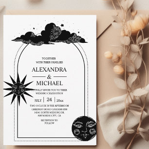 Invitation Mariage Mystique Noir et Blanc Céleste Étoilé