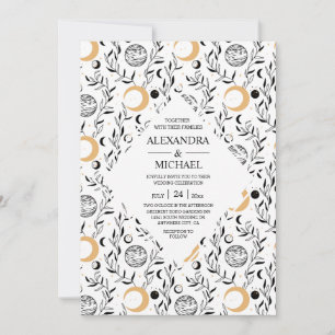 Invitation Mariage Mystique Noir et Blanc Céleste Étoiles