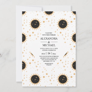 Invitation Mariage Mystique Noir et Blanc Céleste Étoiles