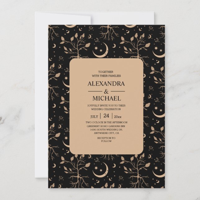 Invitation Mariage Mystique Noir et Blanc Céleste Étoiles   (Devant)
