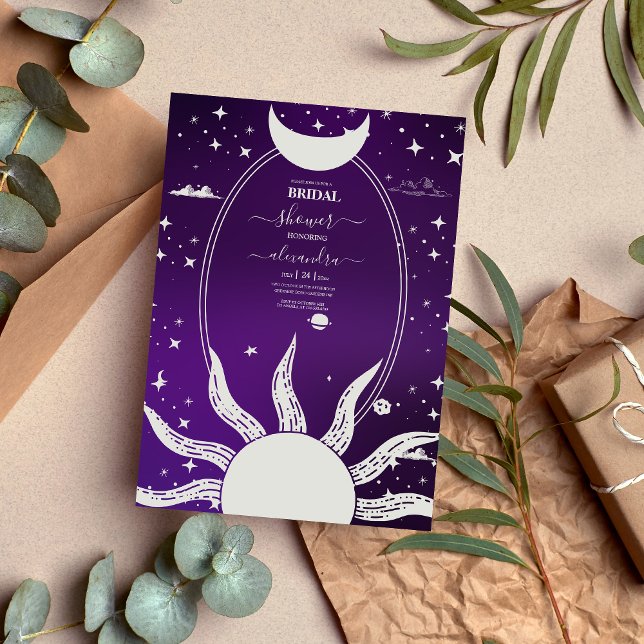 Invitation Mariage Mystique Violet et Argent Soleil Lune (Créateur téléchargé)
