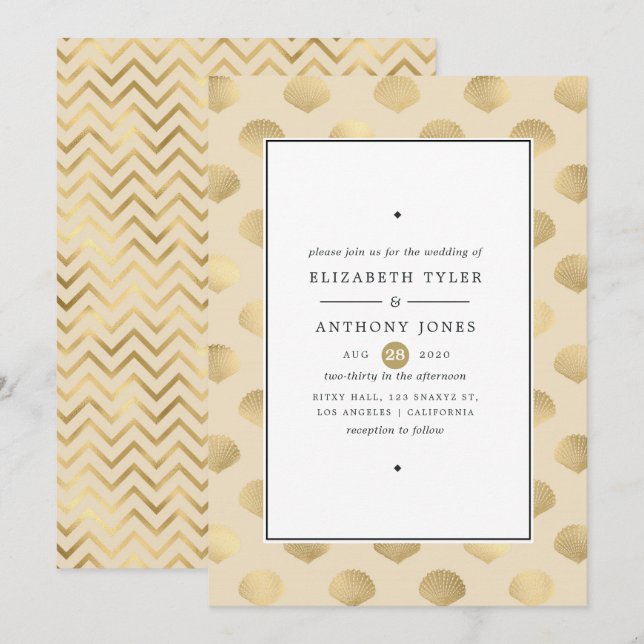 Invitation Mariage Naissant Doré (Devant / Derrière)