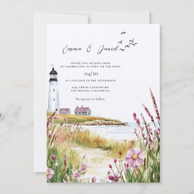 Invitation Mariage Naissant Phare (Devant)