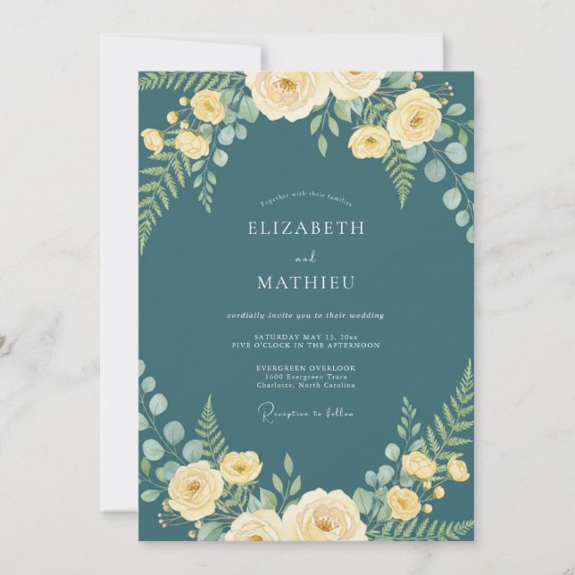 Invitation Mariage Nature Digne de Teinte Bleu Cyan (Devant)