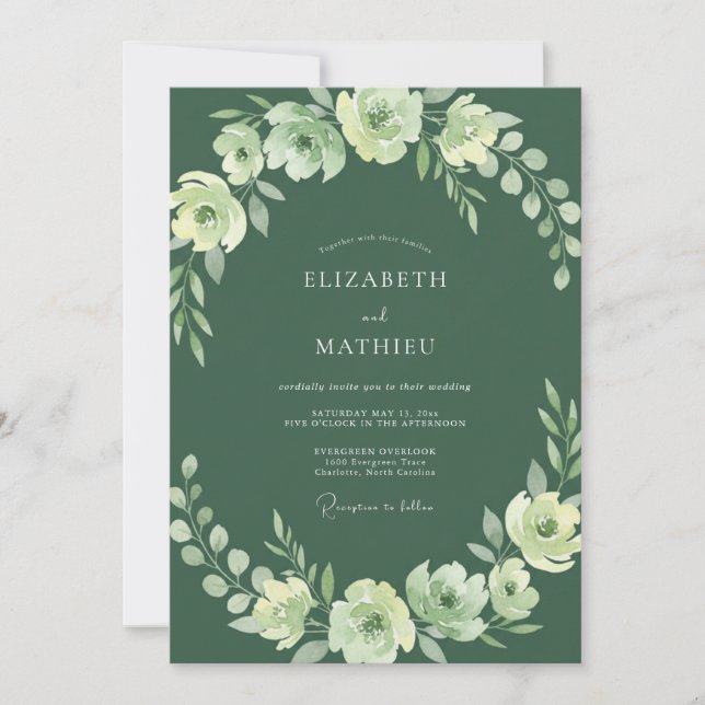 Invitation Mariage Nature Élégant Émeraude Profond (Devant)
