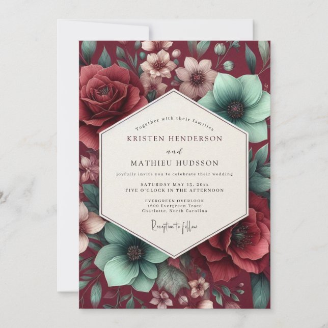 Invitation Mariage Nature Morte Burgundy Aqua (Devant)