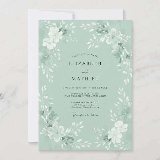 Invitation Mariage Nature Peint Vert Menthe (Devant)