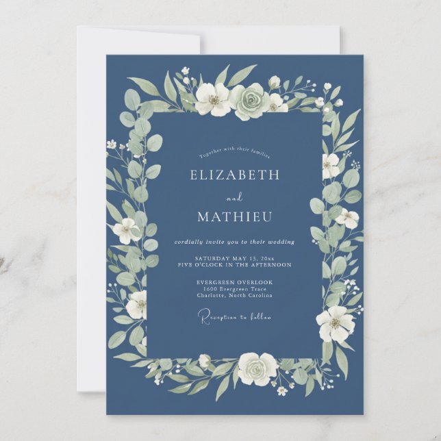Invitation Mariage Nature Séduisante Bleu Nuit (Devant)