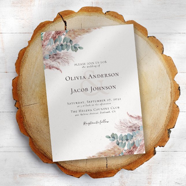 Invitation Mariage naturel moderne de la Pampas de Bohême (Créateur téléchargé)