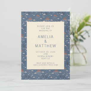 Invitation Mariage naturel Rustique Bleu et Rouille Boho