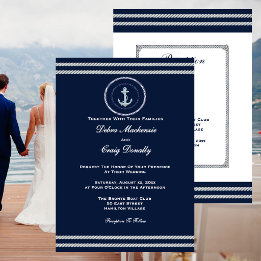 Invitation Mariage Nautionique Bleu Marine Ancre Blanche