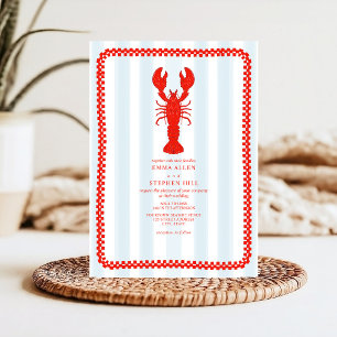 Invitation Mariage Nautique à Carreaux Bleus et Homard