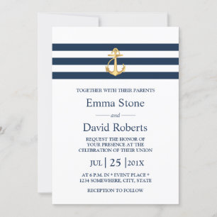 Invitation Mariage nautique Ancre d'or