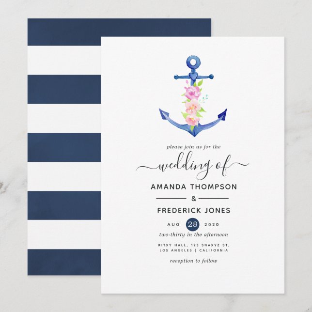 Invitation Mariage nautique aquarelle (Devant / Derrière)