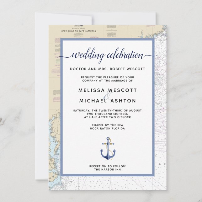 Invitation Mariage nautique authentique du Cap Hatteras (Devant)